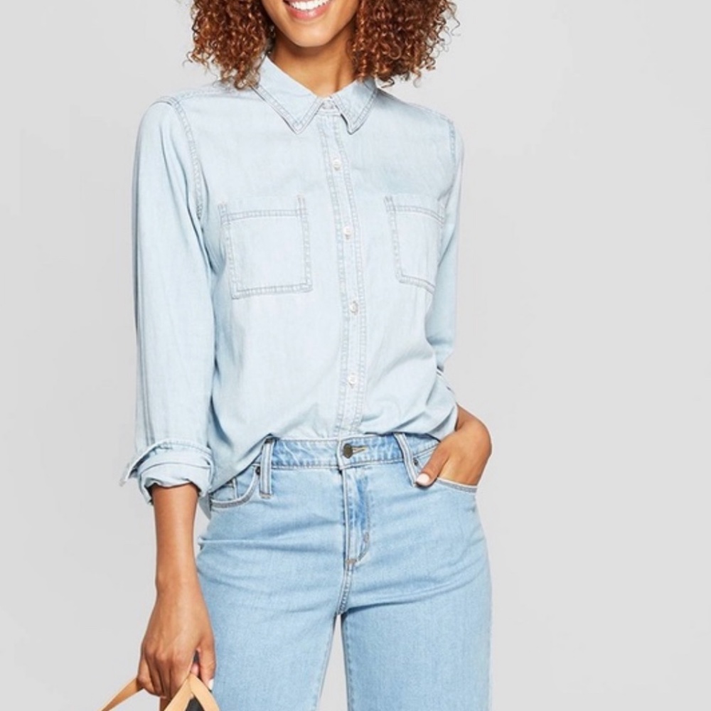 Light wash denim button up